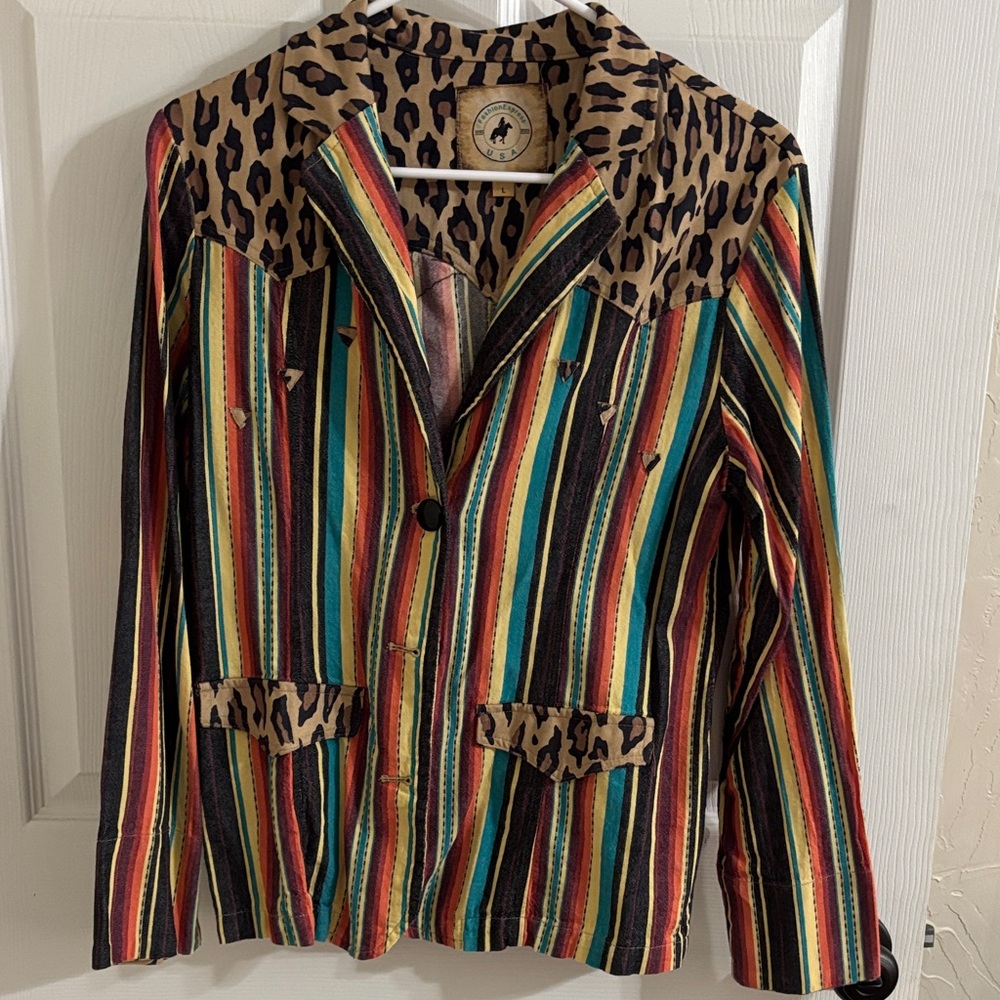 Vibrant Striped and Leopard Print Women's Blazer
